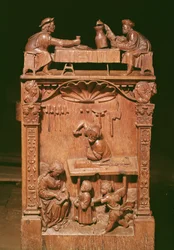Chorgestühle darstellend (oben) die Rigoley Brüder und (unten) die Werkstatt in Nazareth, 1526 (Holz)